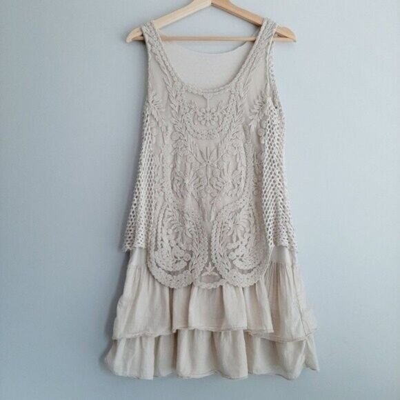 Made in Italy Tunic Top Lace & Rufffle Cream Sz 2 Flawed - Picture 2 of 15